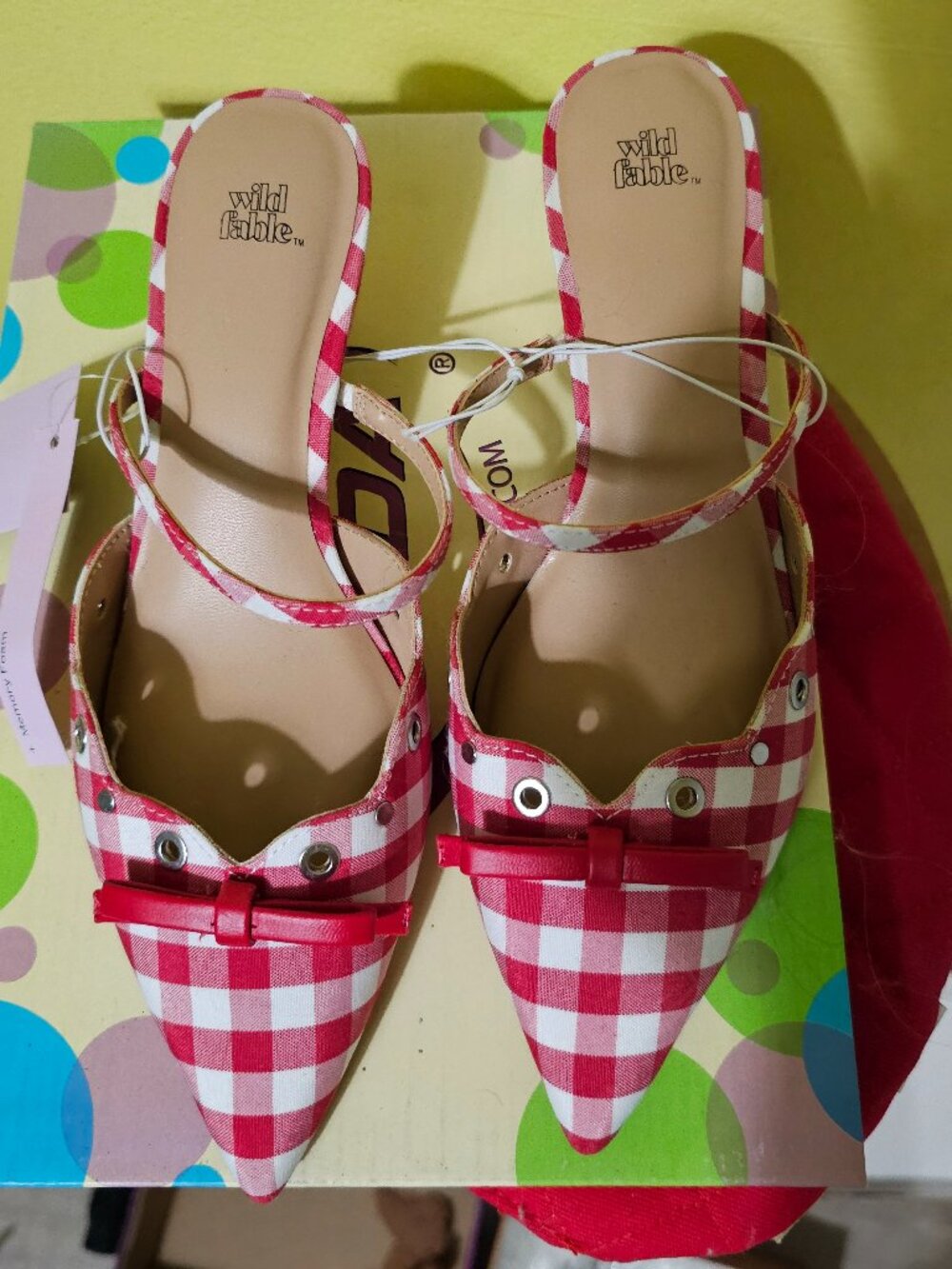 Plaid kitten heel mules